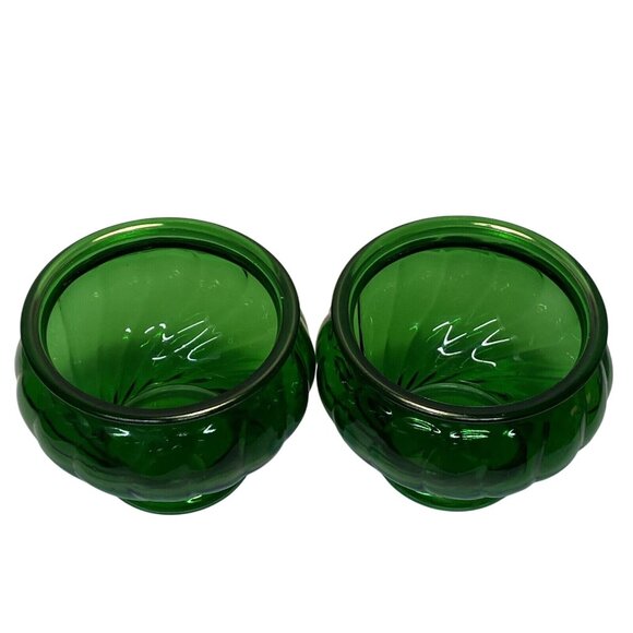 Vintage Green Glass Napco 1191 Cache Pot Planter Vase w/ Swirl Pattern Set Of 2 - Picture 2 of 12